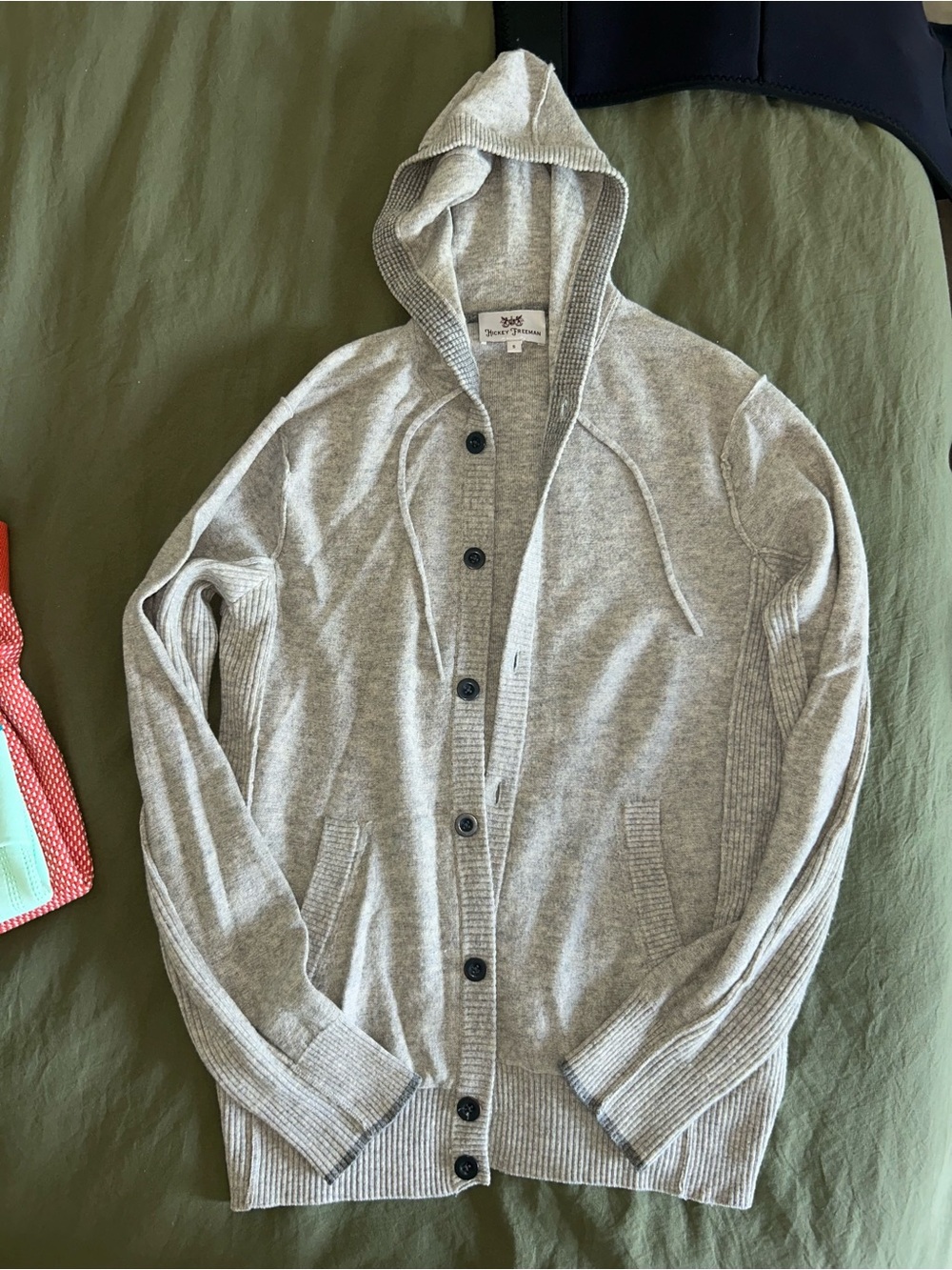 Hickey Freeman Light Gray Hooded Button Cashmere Cardigan Sweater